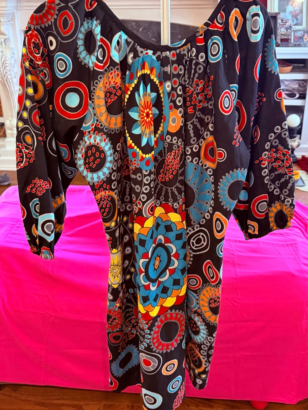 Aller Simplement black  Tunic Dress with Bold Multicolor Circular Print.